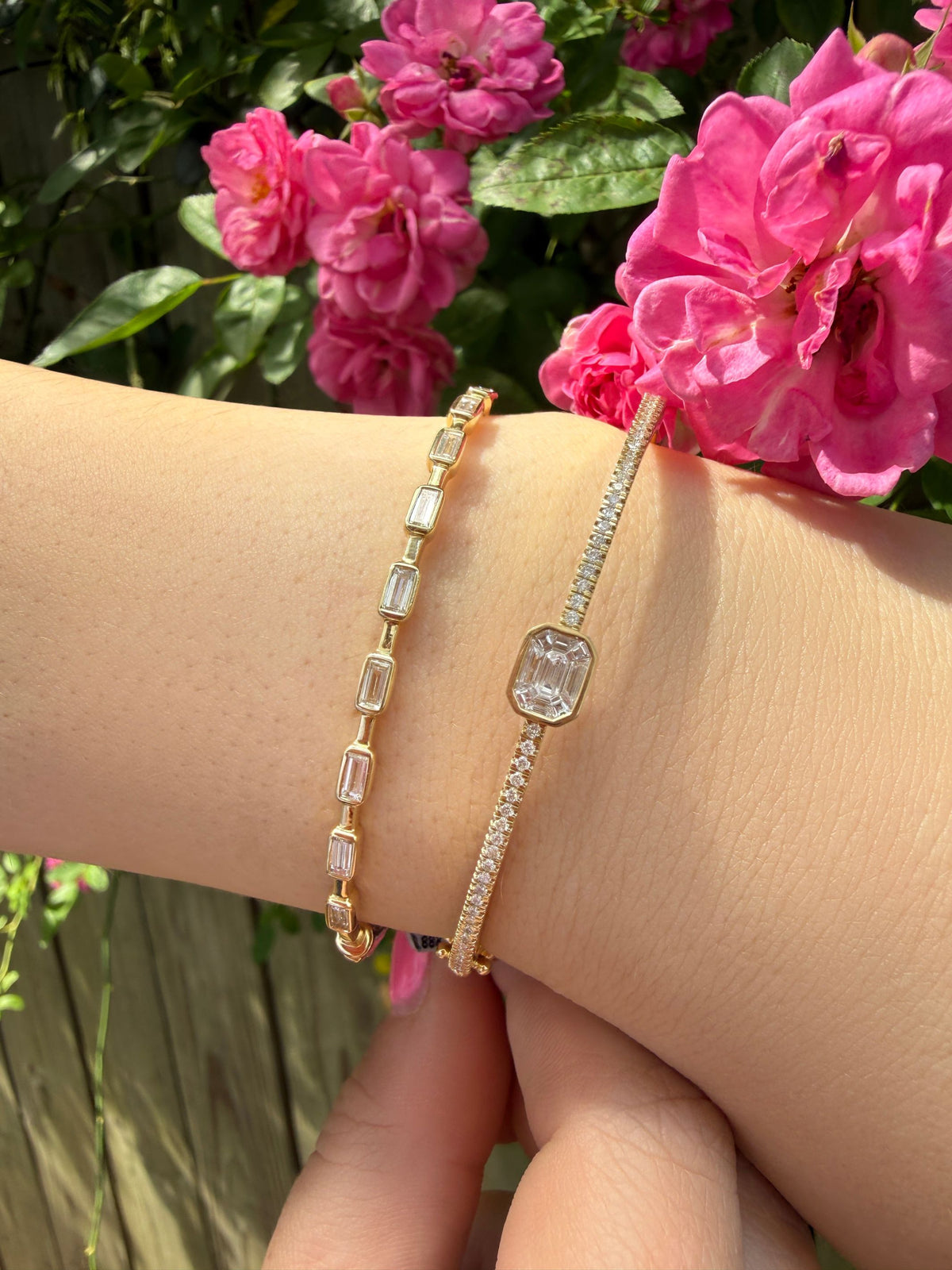 Pie-Cut Diamond Bezel Bangle Bracelet 14K