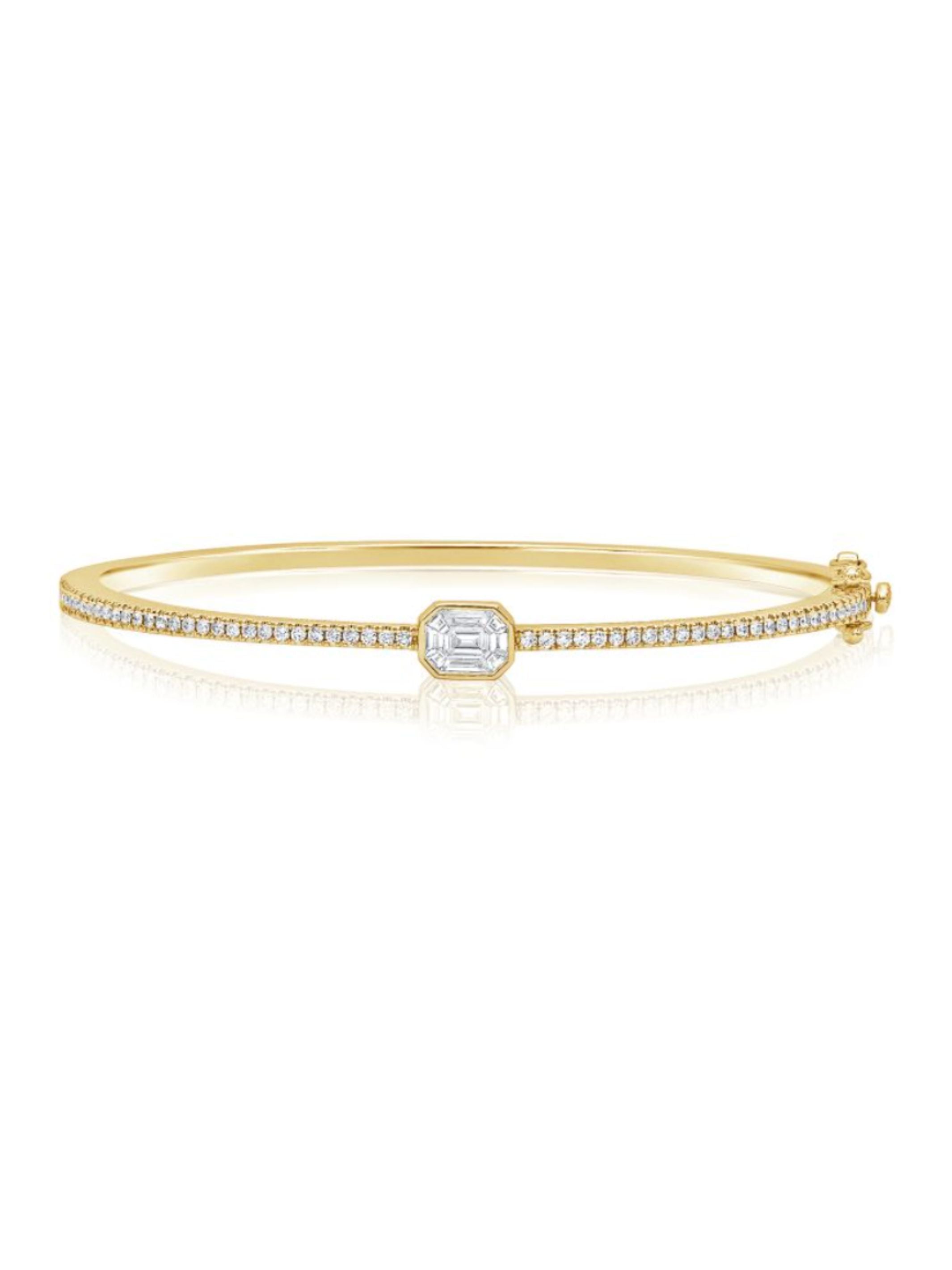 Pie-Cut Diamond Bezel Bangle Bracelet 14K
