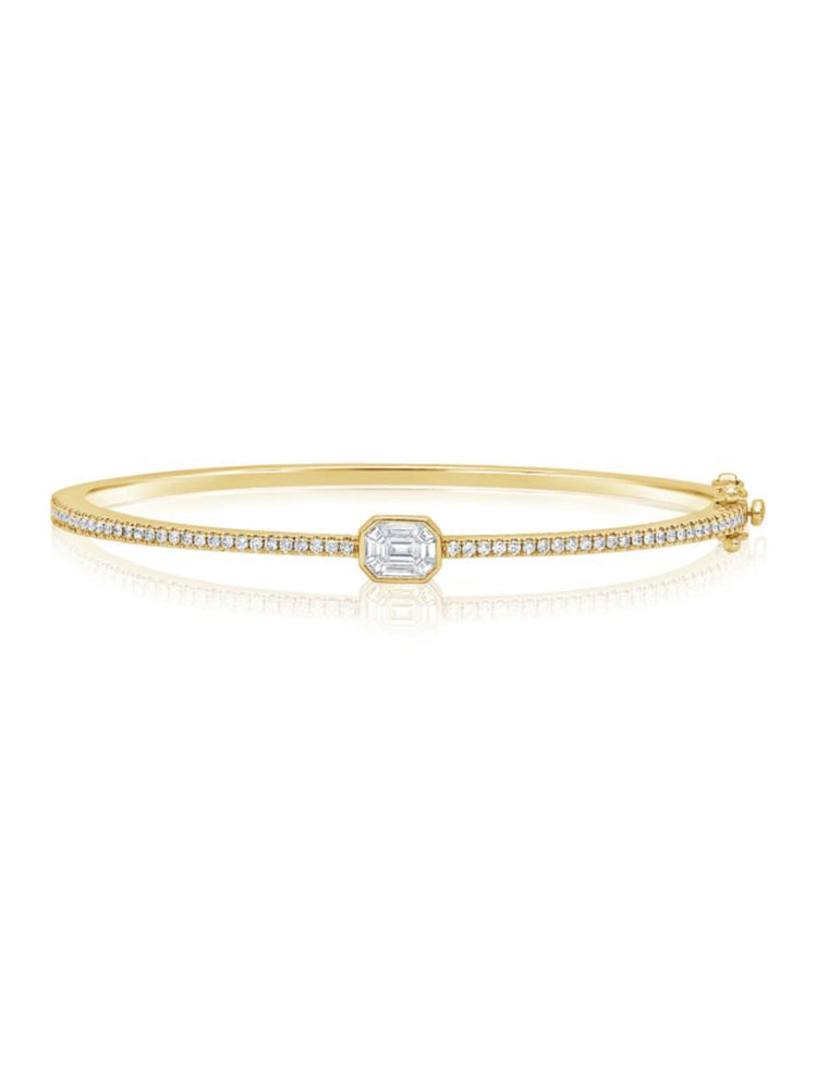 Pie-Cut Diamond Bezel Bangle Bracelet 14K