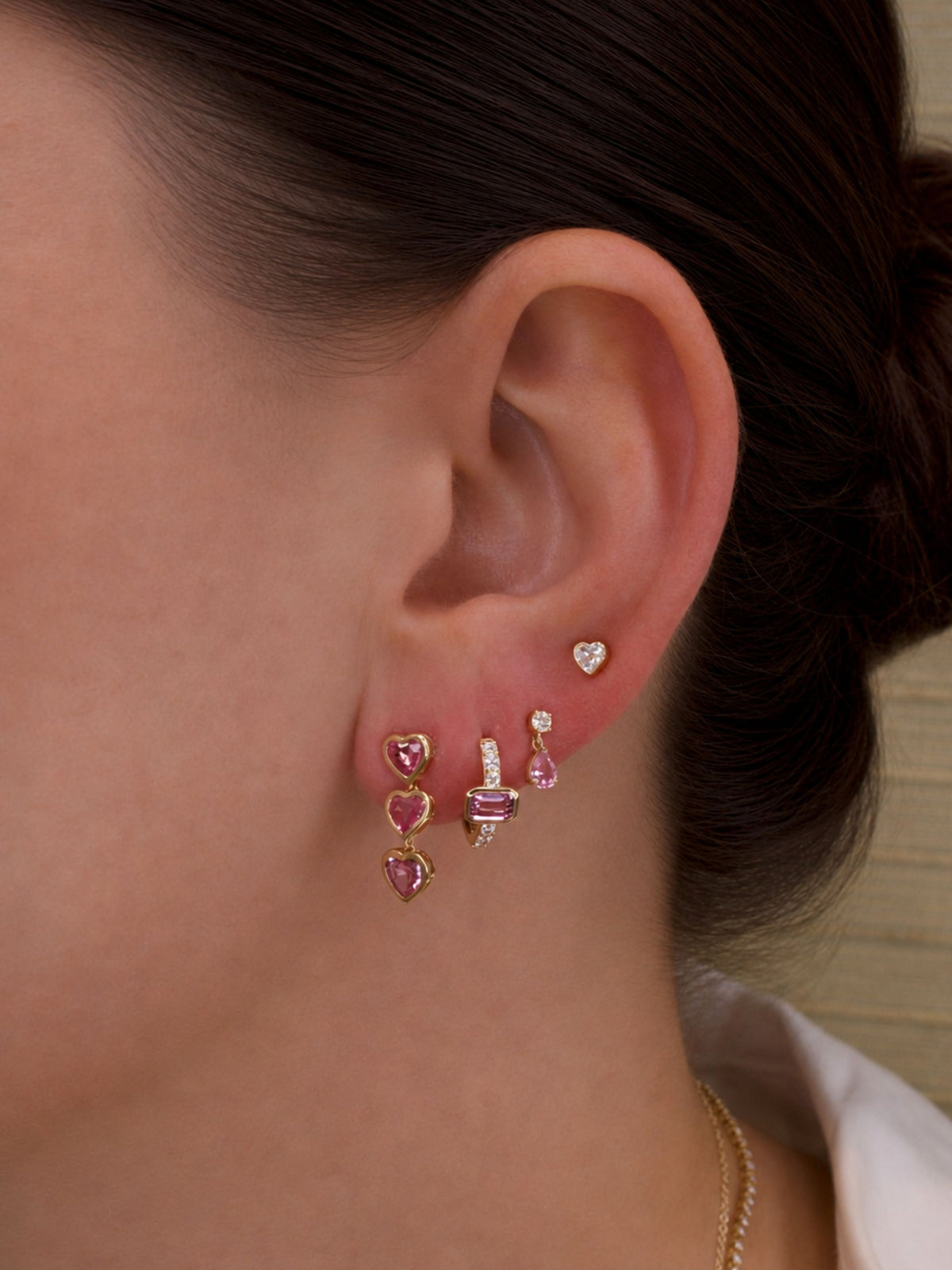 Harper Heart Pink Sapphire Drop Stud Earrings 14K