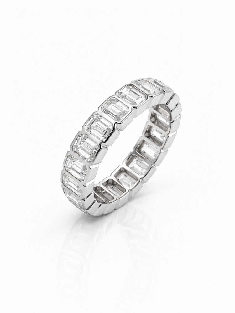 Emerald Cut Lab Diamond Bezel Eternity Band 14K