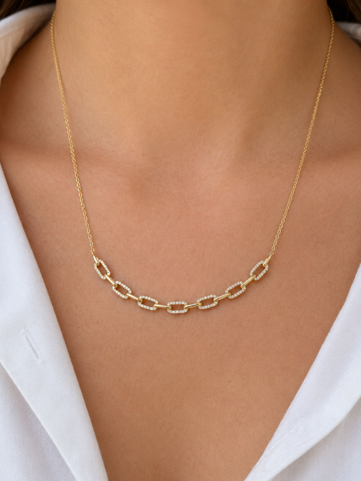 Presley Paperclip Diamond Chain Necklace 14K