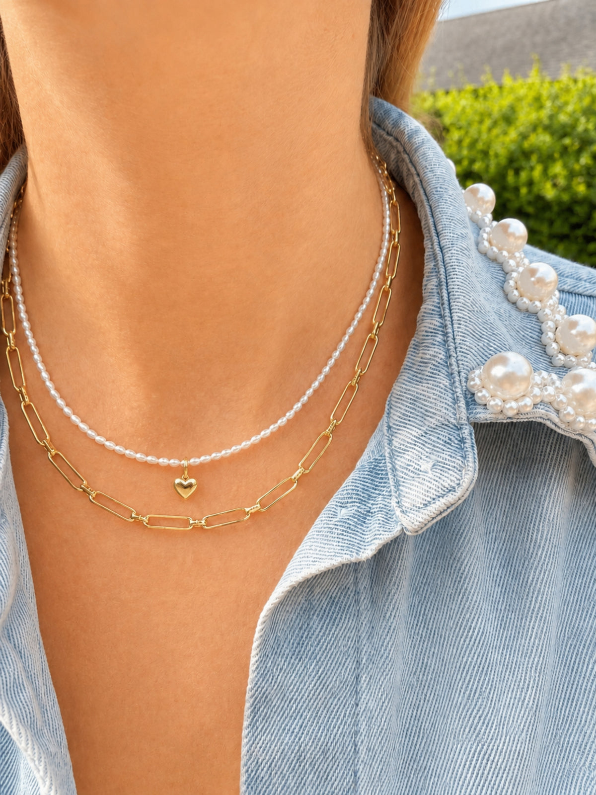 Puffy Heart Pearl Necklace