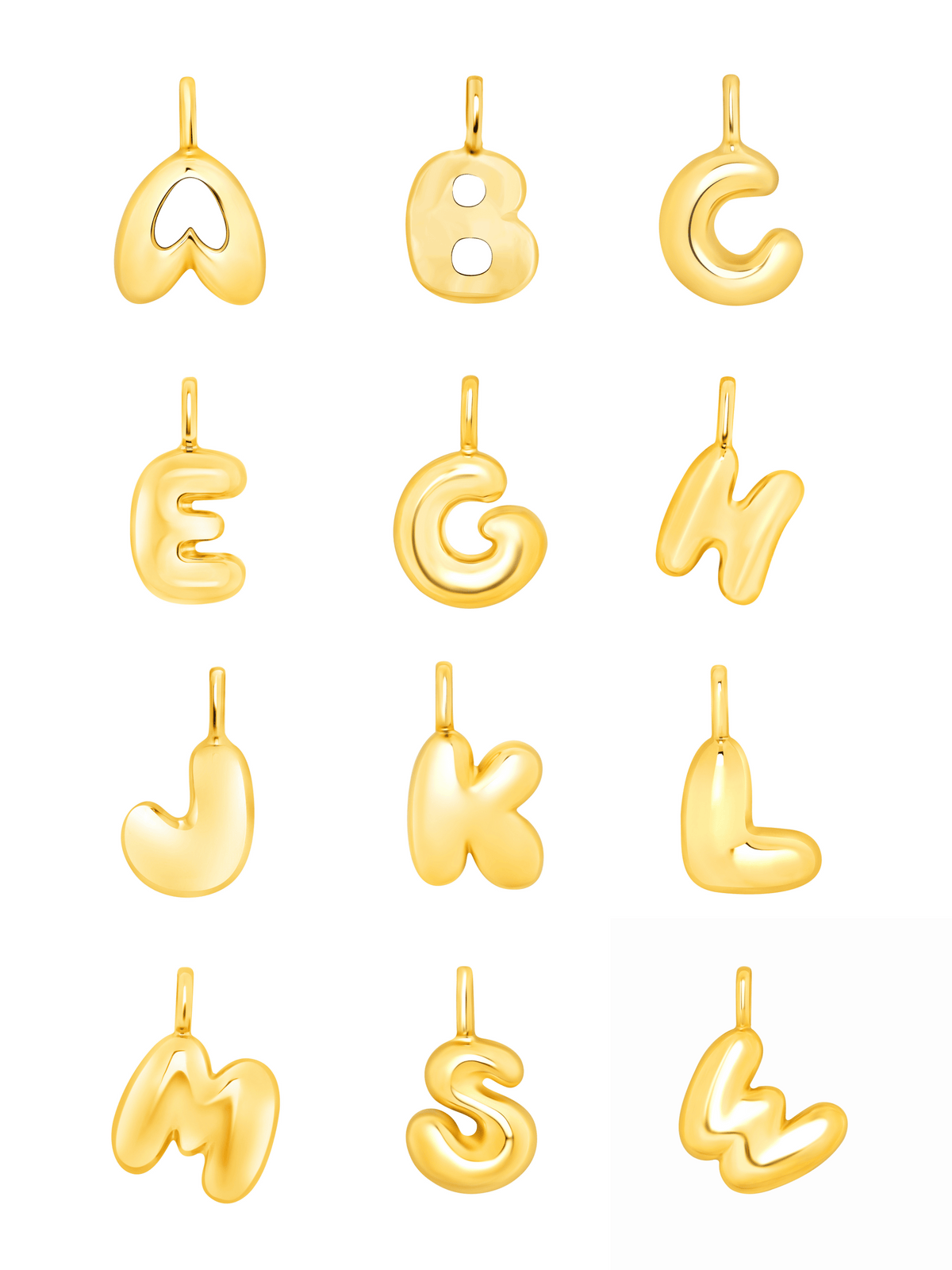 Puffy Initial Charm Necklace 14K