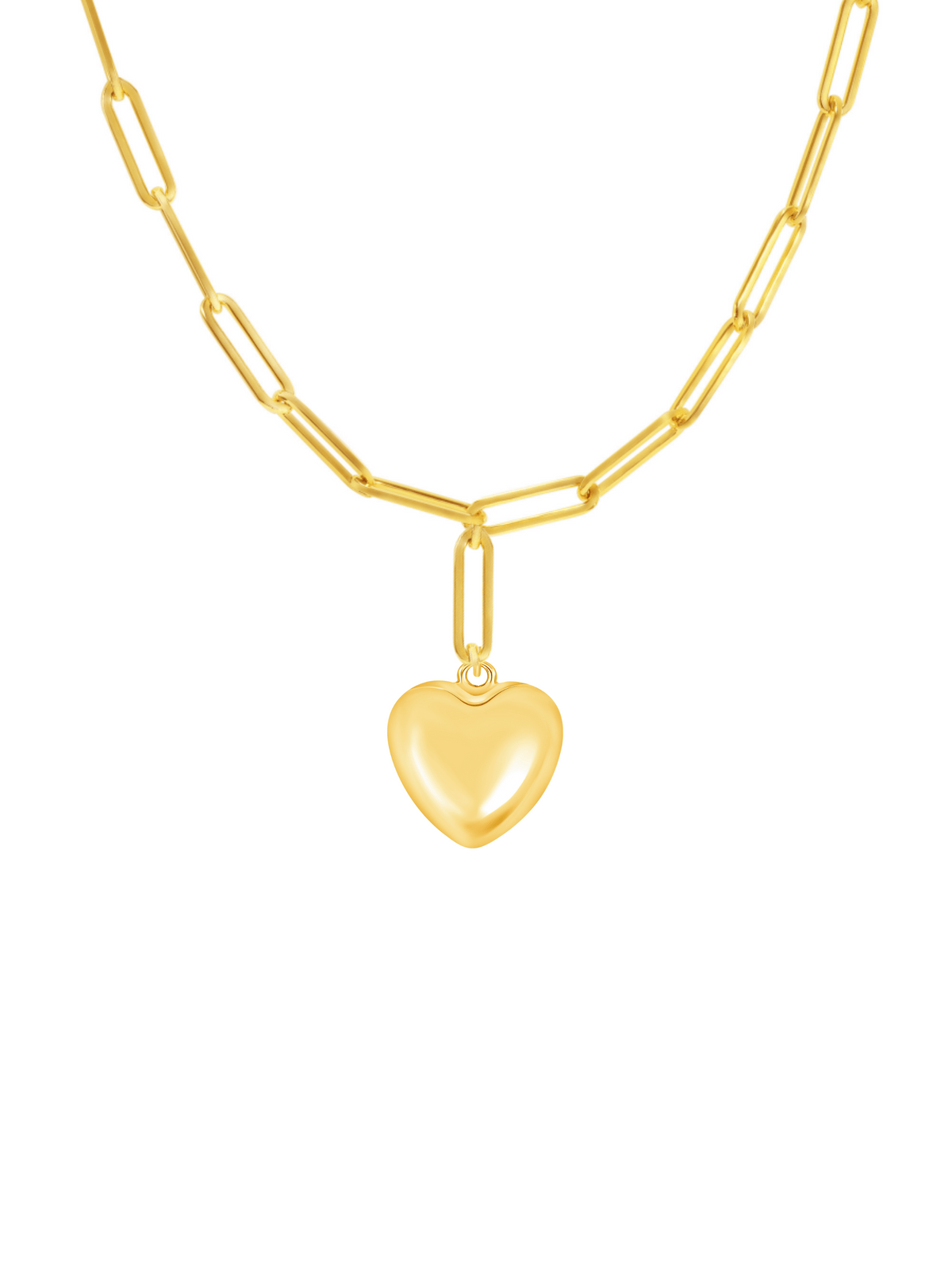 Goldie Puffy Heart Paperclip Chain Necklace