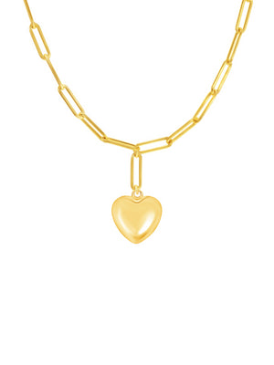 Goldie Puffy Heart Paperclip Chain Necklace