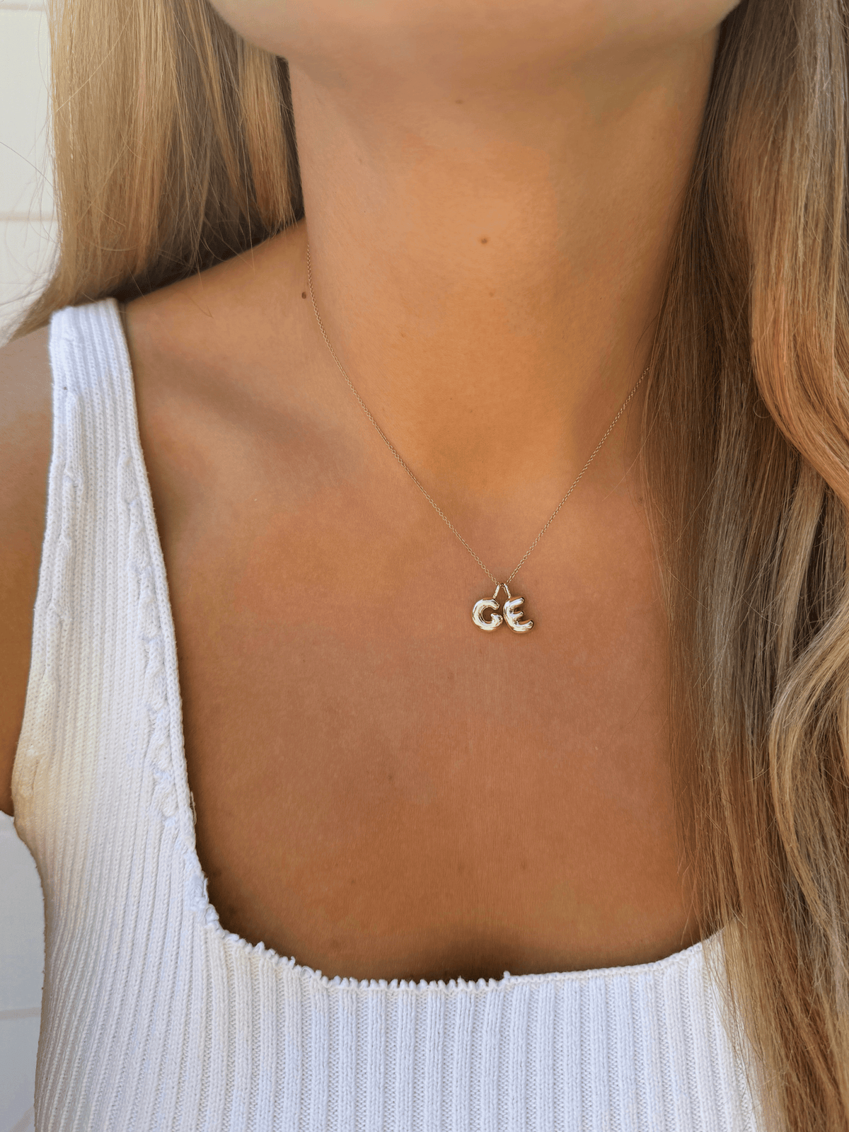 Puffy Initial Charm Necklace 14K
