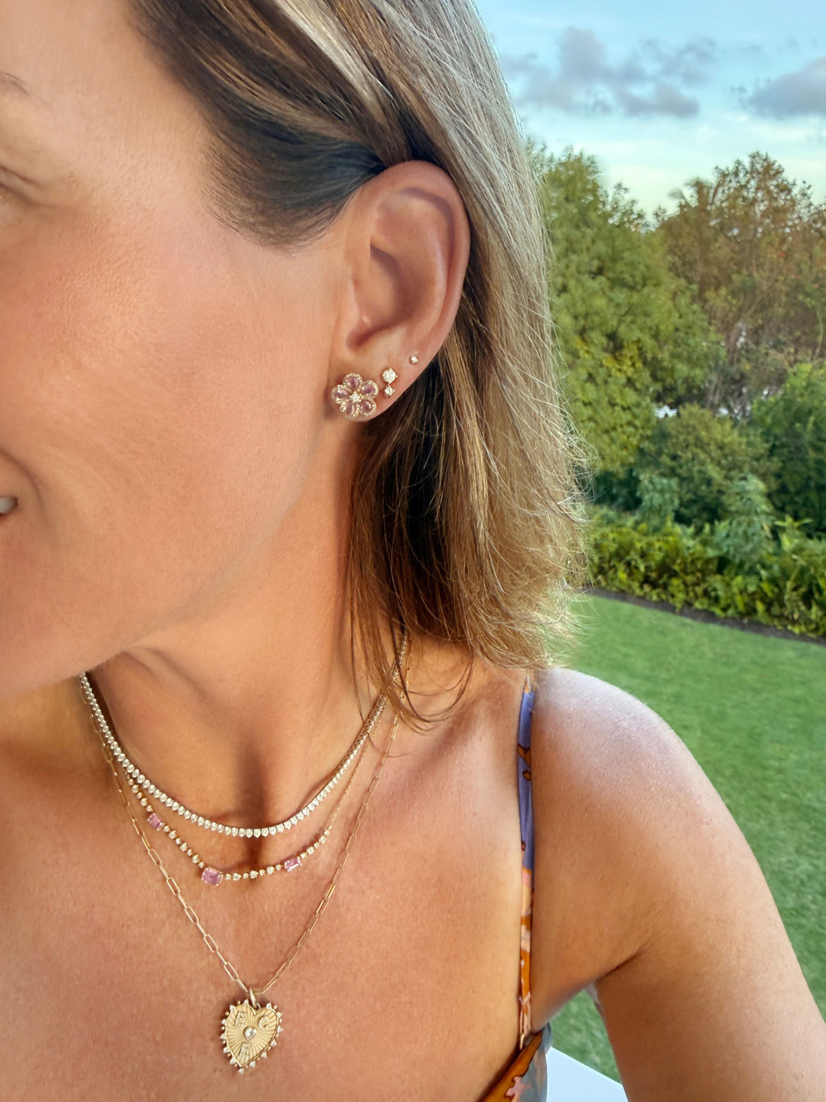 Remi Double Diamond Stud Earrings 14K