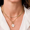 Fluted Mother of Pearl and Diamond Flower Charm 14K
