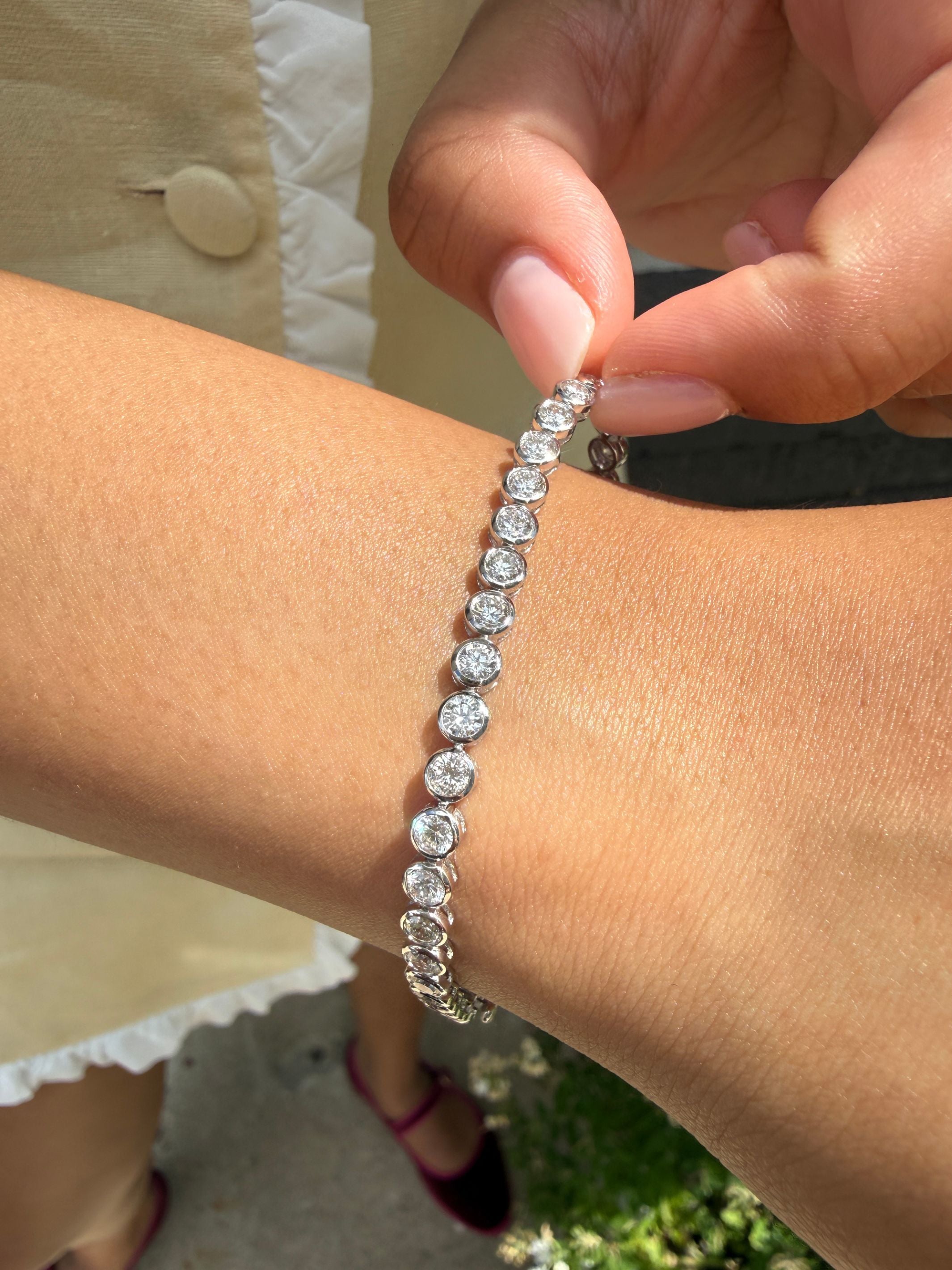 Lab Diamond Bezel Tennis Bracelets 14K
