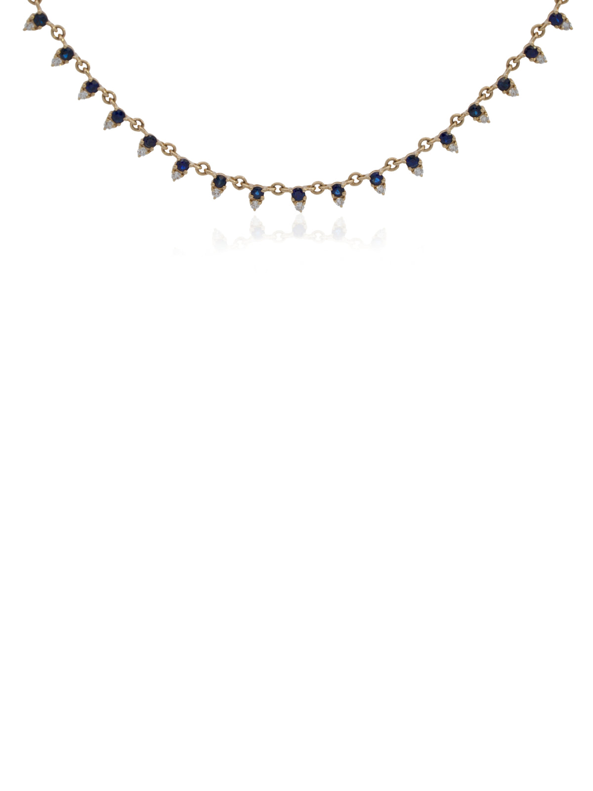 Sapphire and Diamond Paperclip Station Necklace 14K