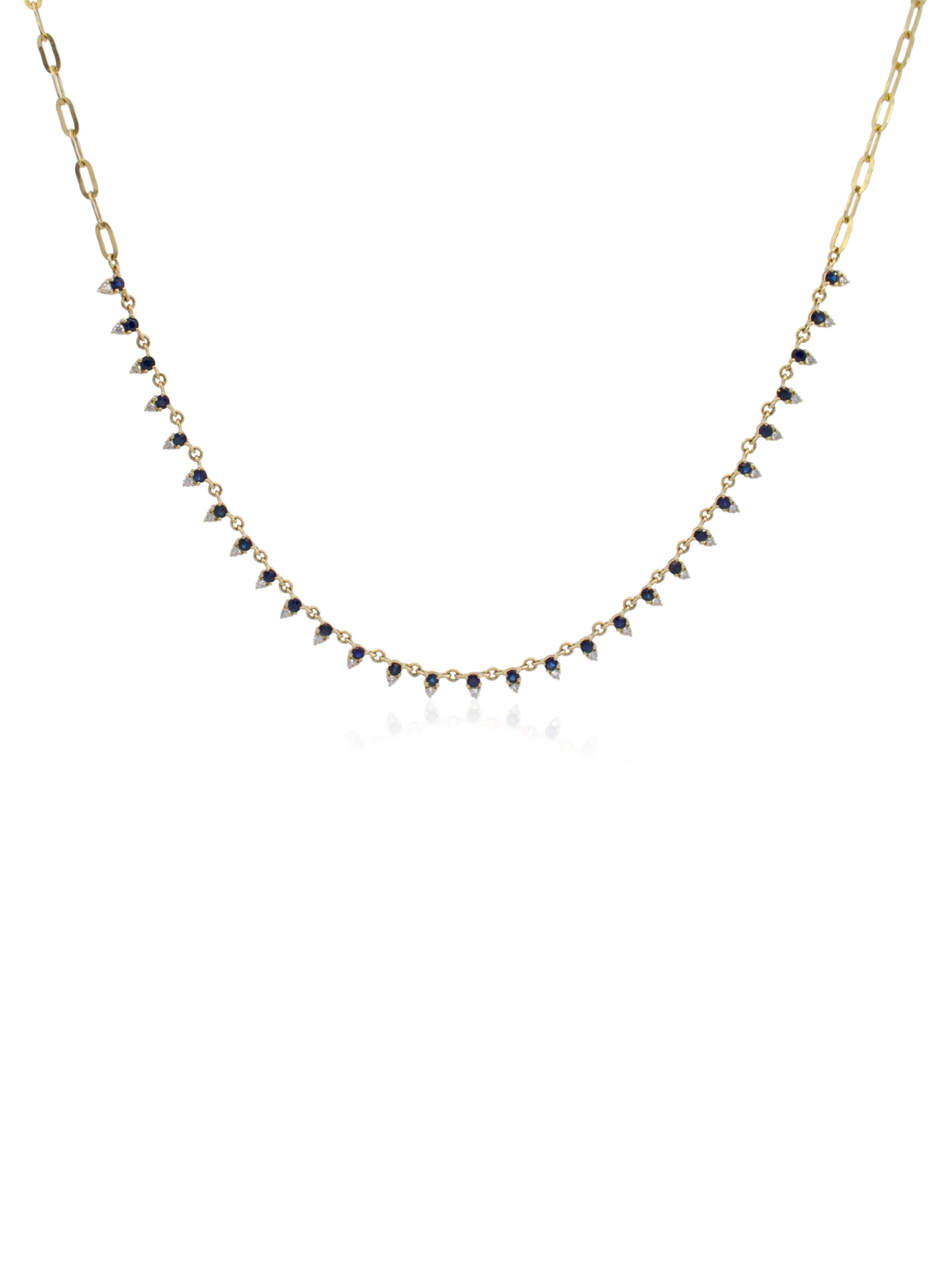 Sapphire and Diamond Paperclip Station Necklace 14K