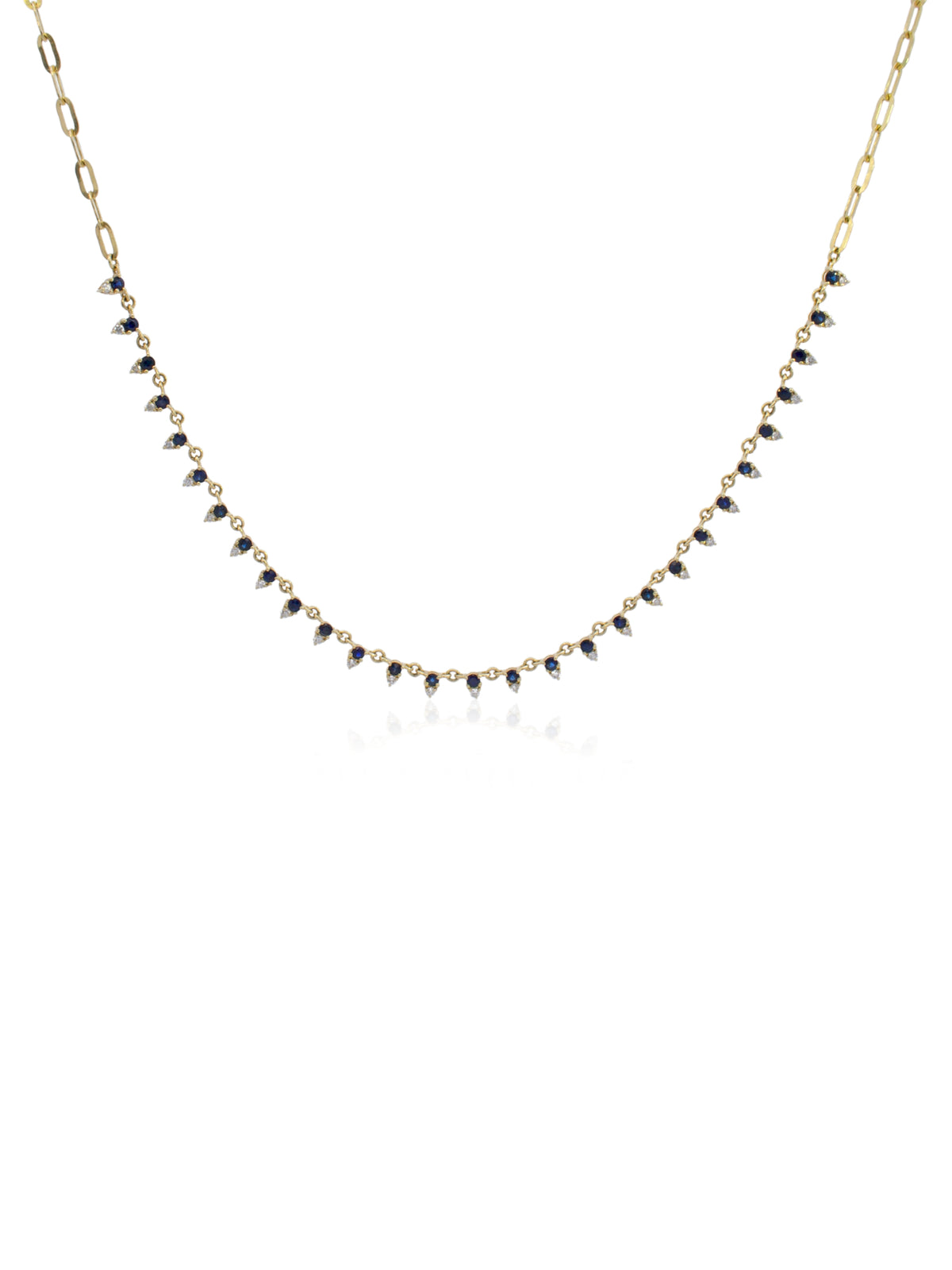 Sapphire and Diamond Paperclip Station Necklace 14K