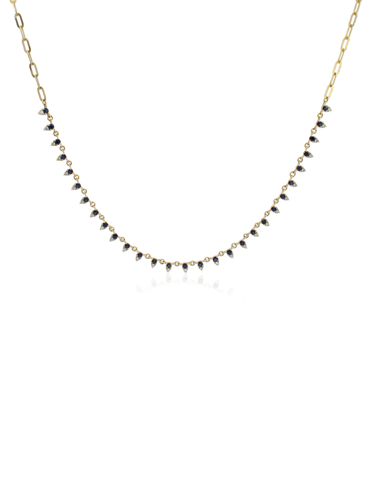 Sapphire and Diamond Paperclip Station Necklace 14K