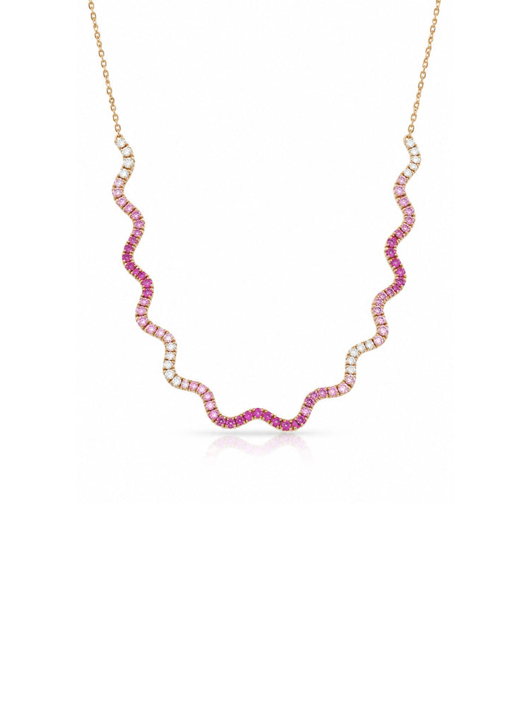 Pink Sapphire Wave Tennis Chain Necklace 14K