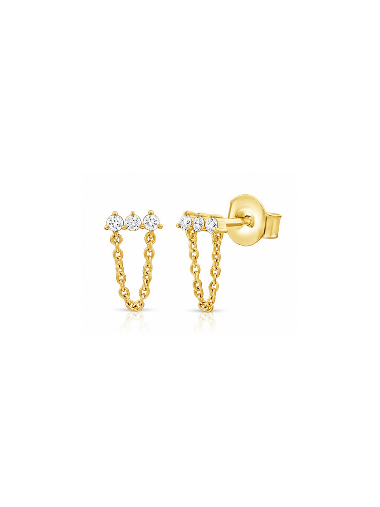 Sara Diamond Bar Chain Stud Earrings 14K