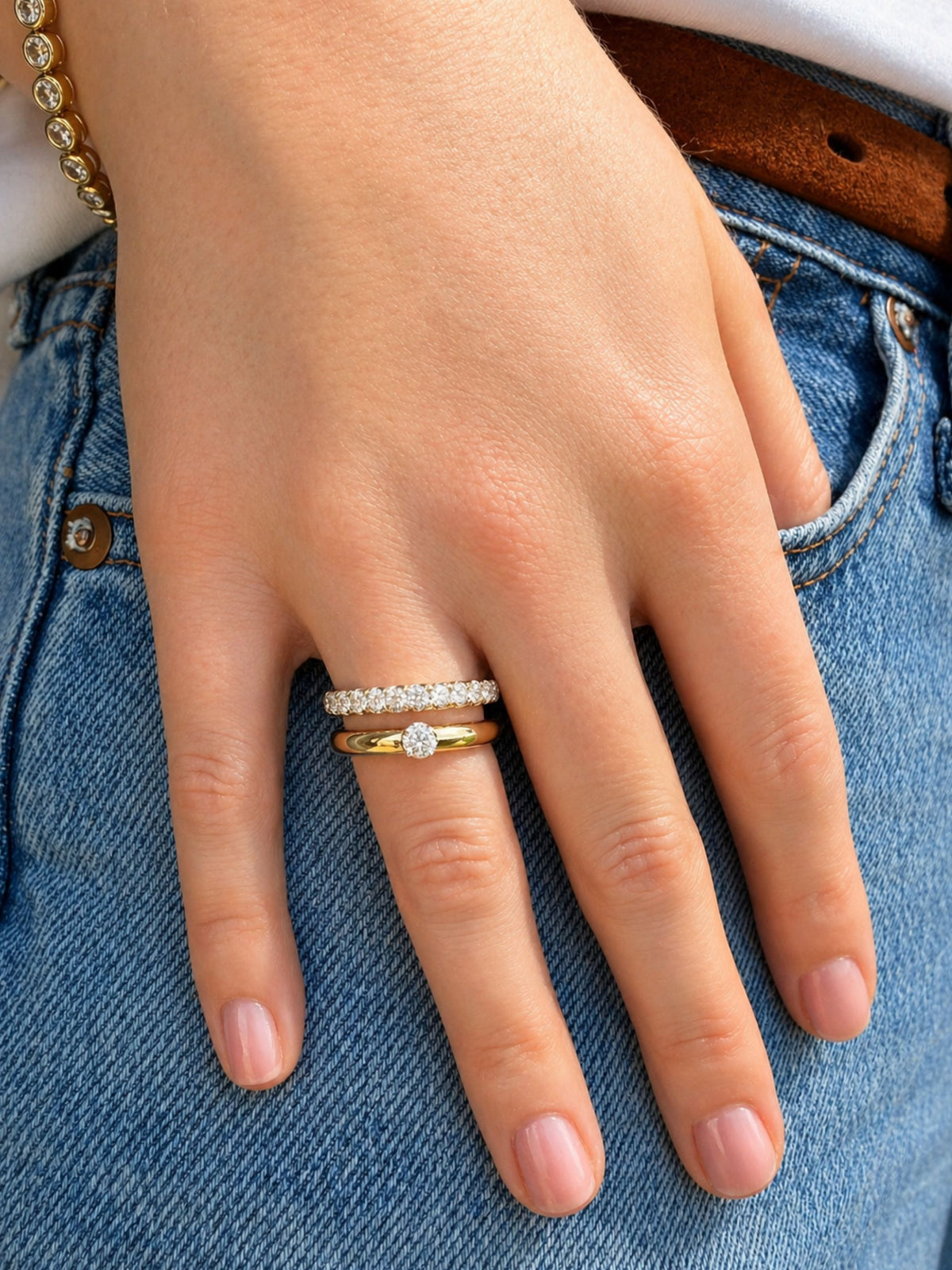 Serena Stacked Diamond Ring 14K
