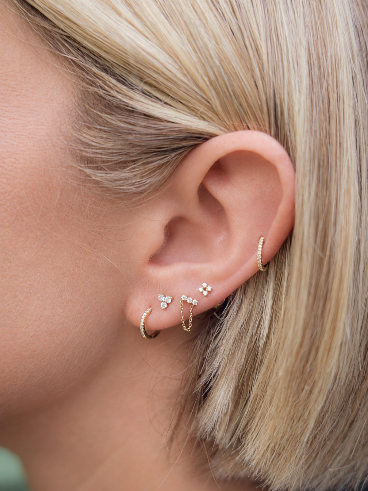 Trio Diamond Stud Earrings 14K