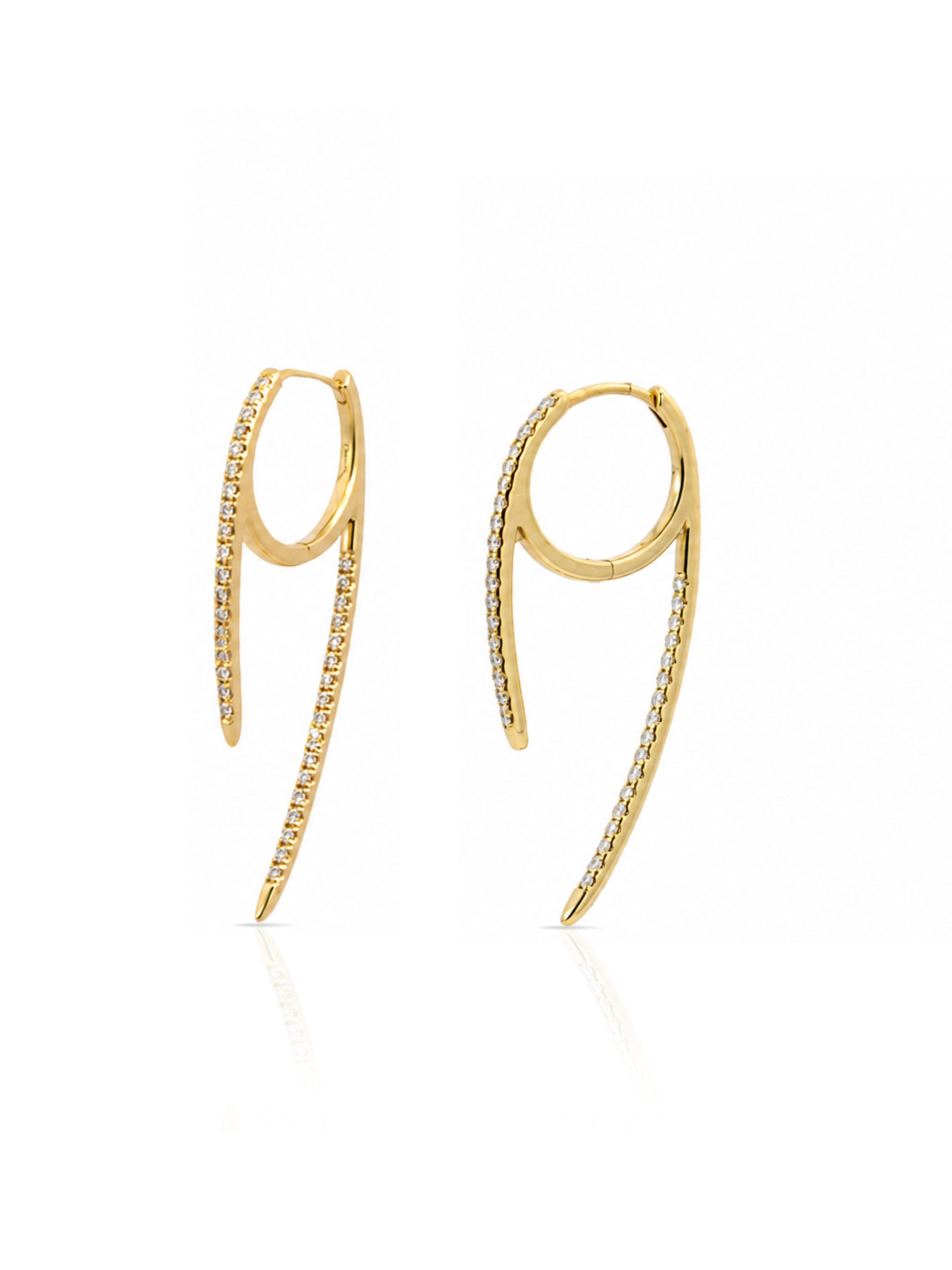 Stella Double Spike Diamond Huggie Earring 14K