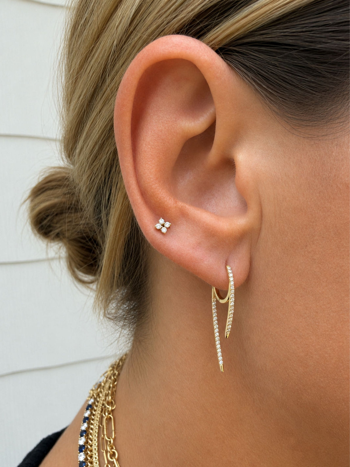 Stella Double Spike Diamond Huggie Earring 14K