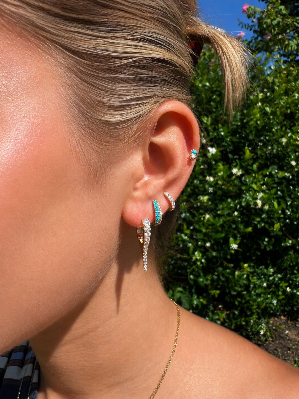 Daphne Double Row Huggie Earrings - Turquoise 14K