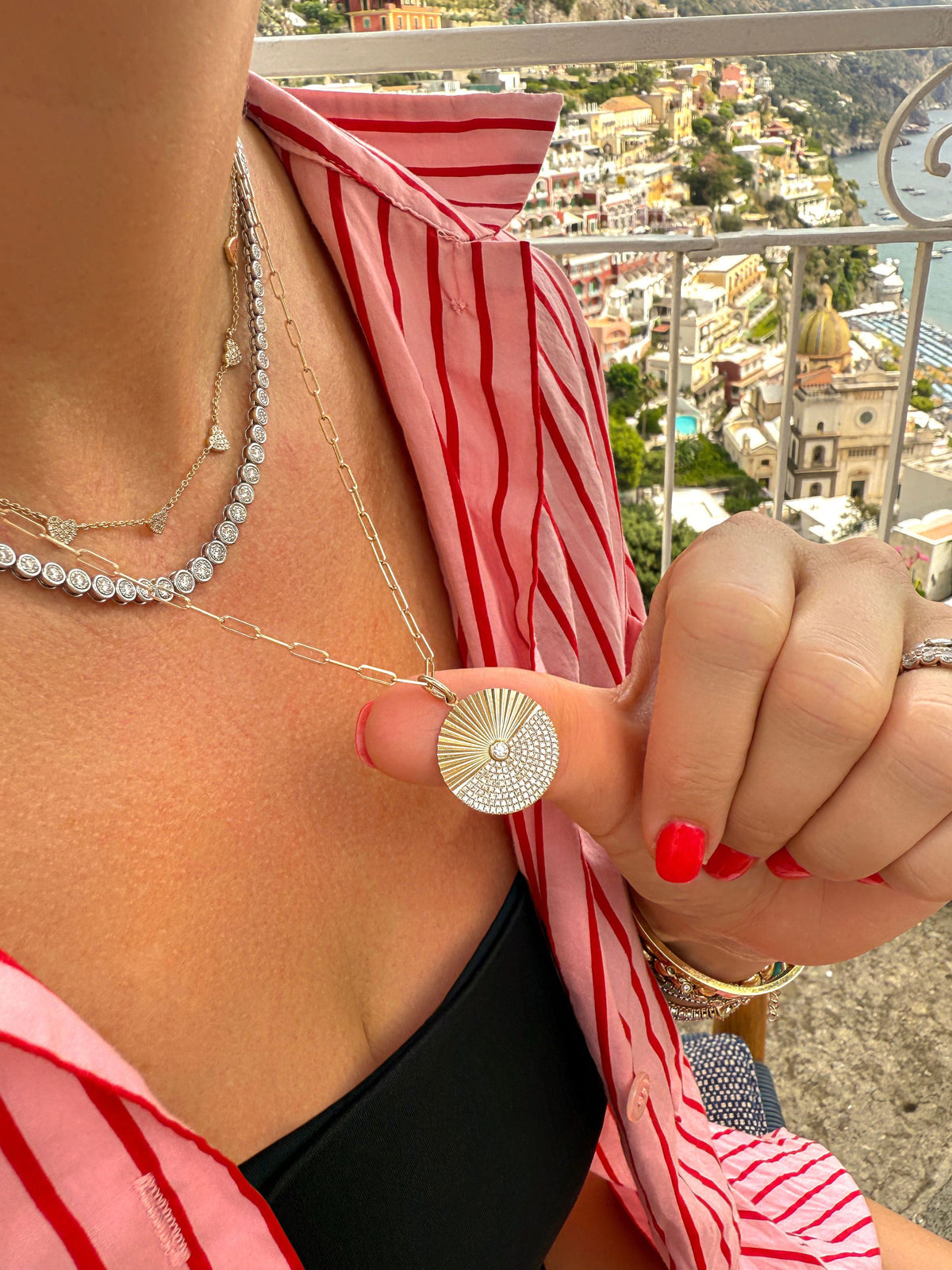 Sunrise Diamond Pendant Necklace 14K