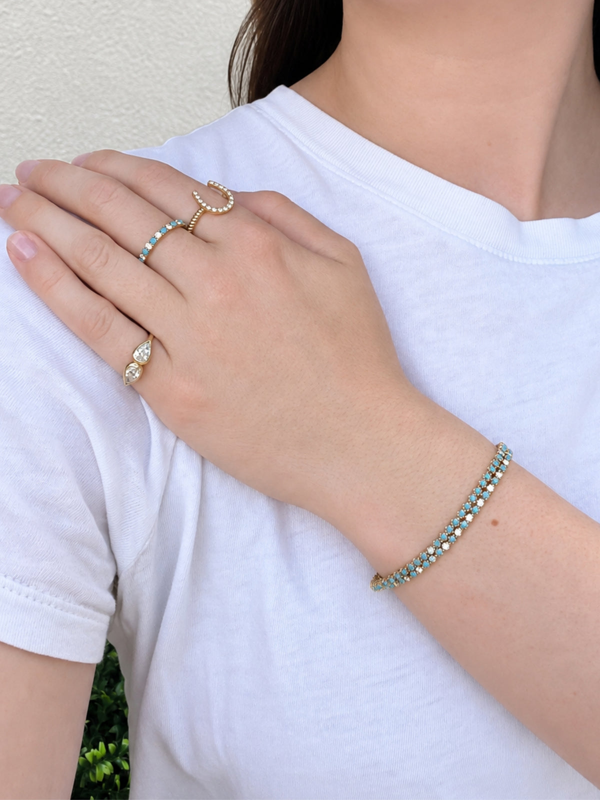 Tara Alternating Turquoise and Diamond Ring 14K