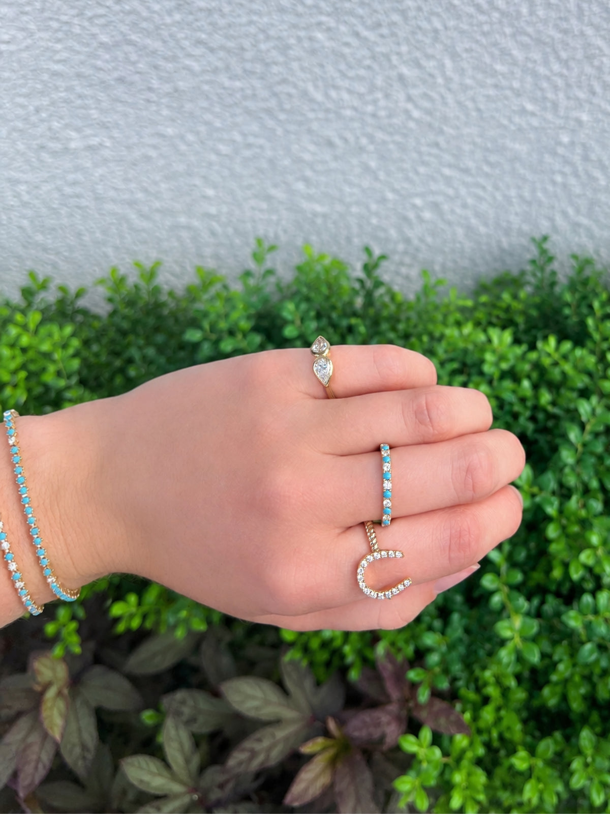Tara Alternating Turquoise and Diamond Ring 14K