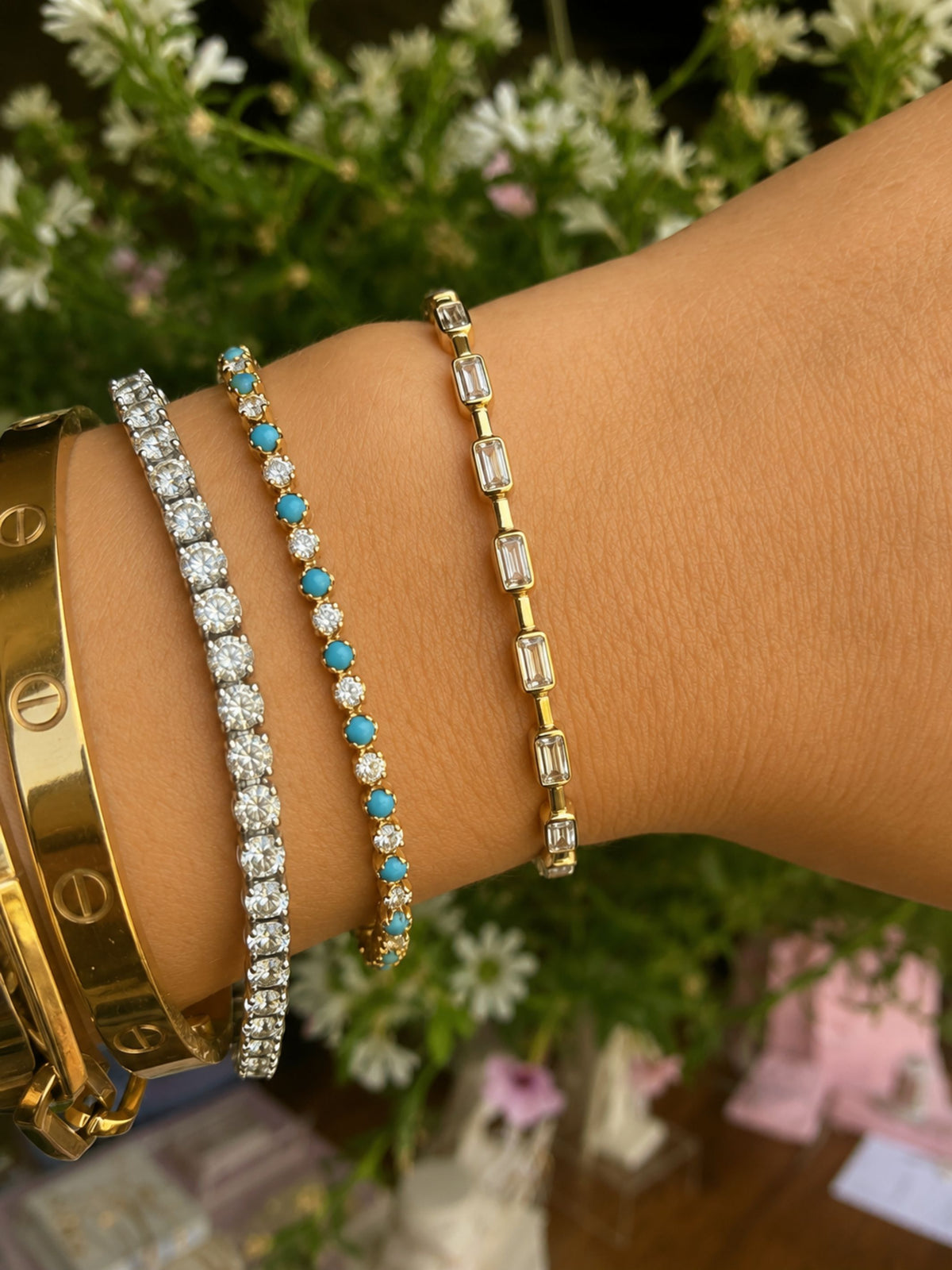 Tara Alternating Turquoise and Diamond Tennis Bracelet 14K
