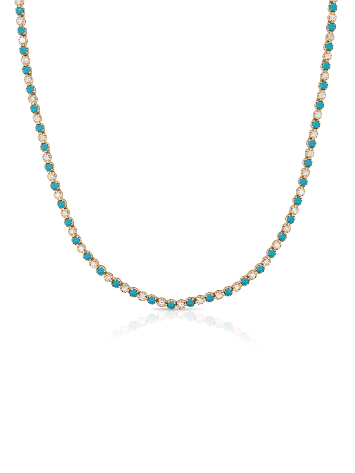 Tara Alternating Turquoise and Diamond Tennis Necklace 14K
