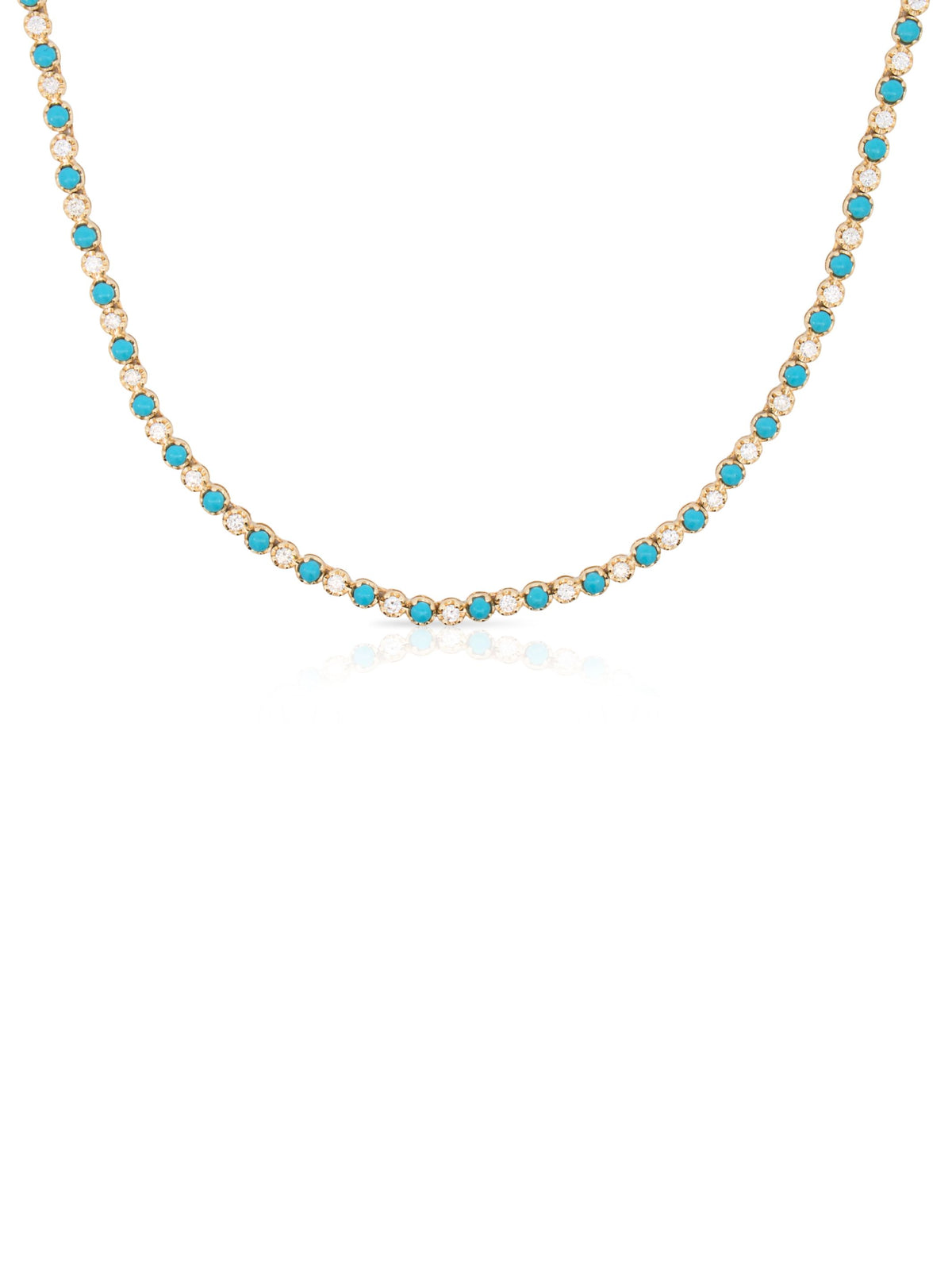 Tara Alternating Turquoise and Diamond Tennis Necklace 14K