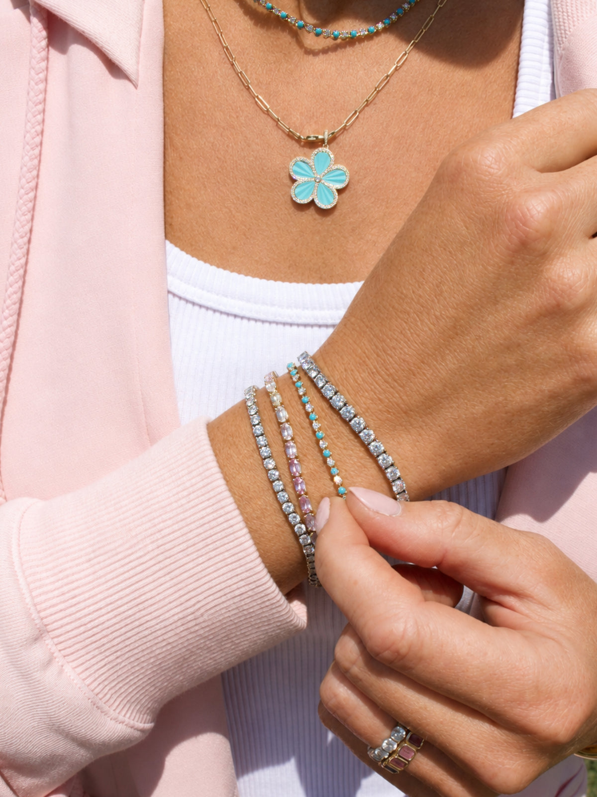 Tara Alternating Turquoise and Diamond Tennis Bracelet 14K