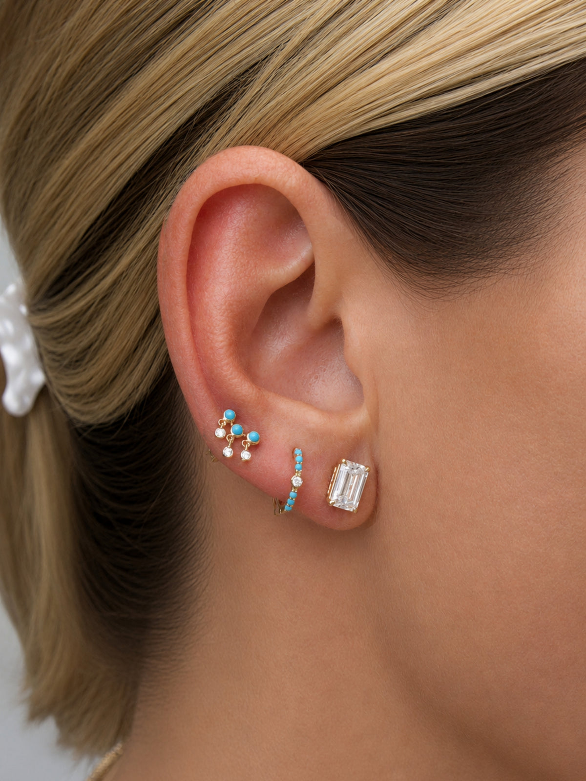 Teagan Turquoise and Diamond Climber Stud Earring 14K