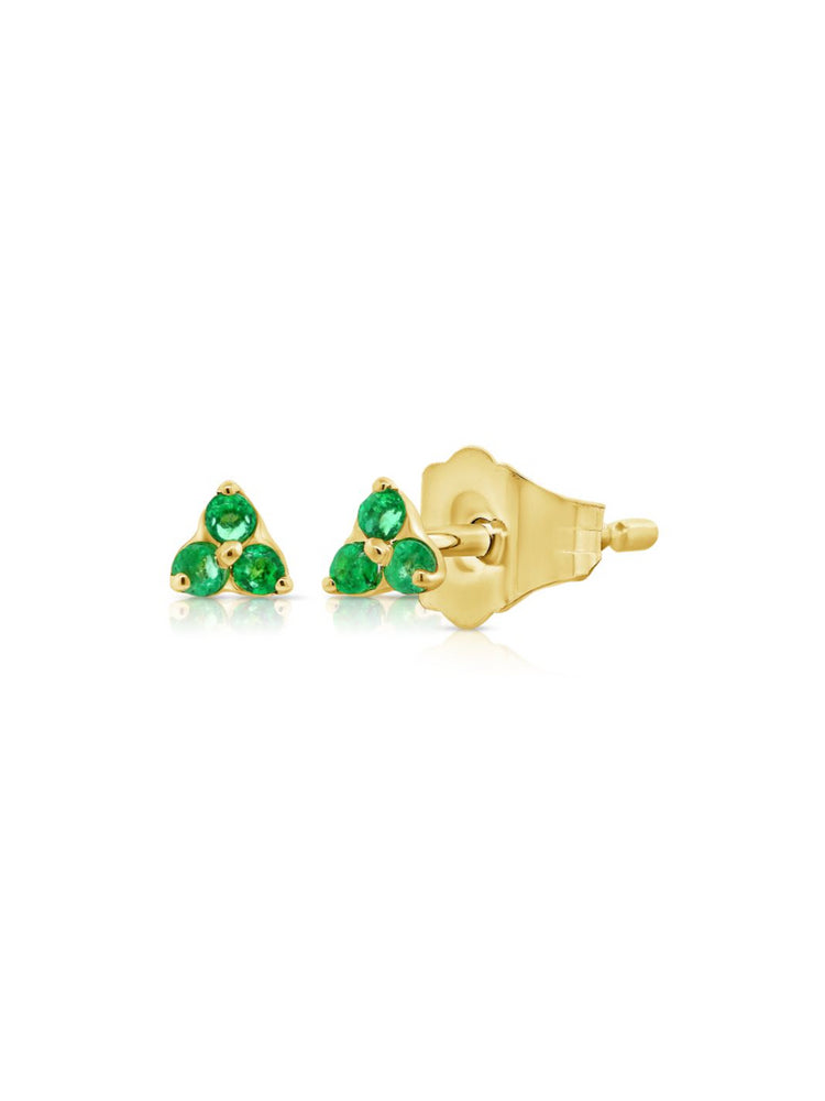 Teeny Emerald Trio Stud Earring 14K