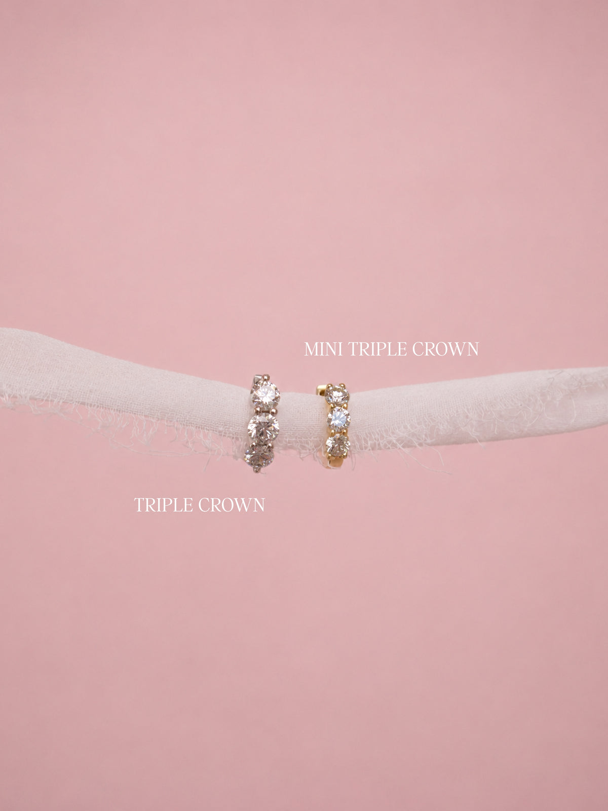 Mini Triple Crown Diamond Huggie Earrings 14K