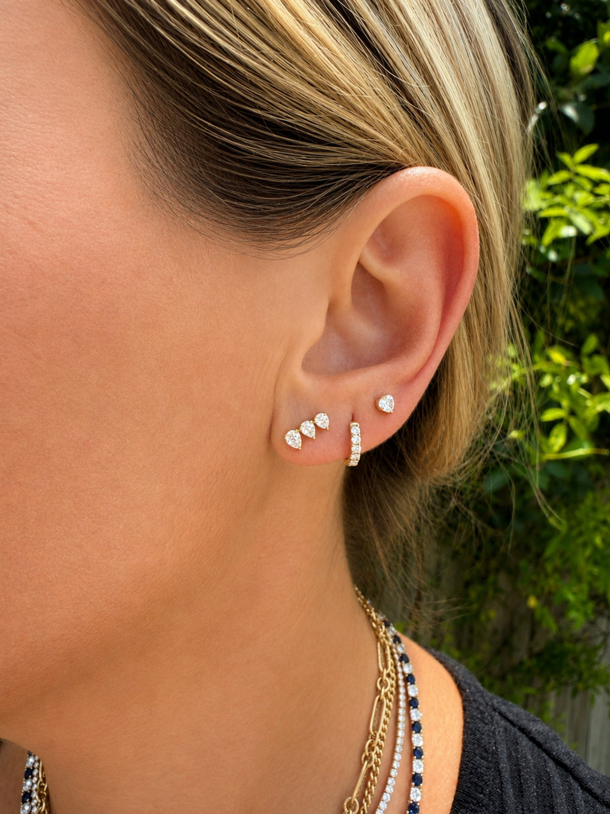 Triple Pear Diamond Stud Earrings 14K