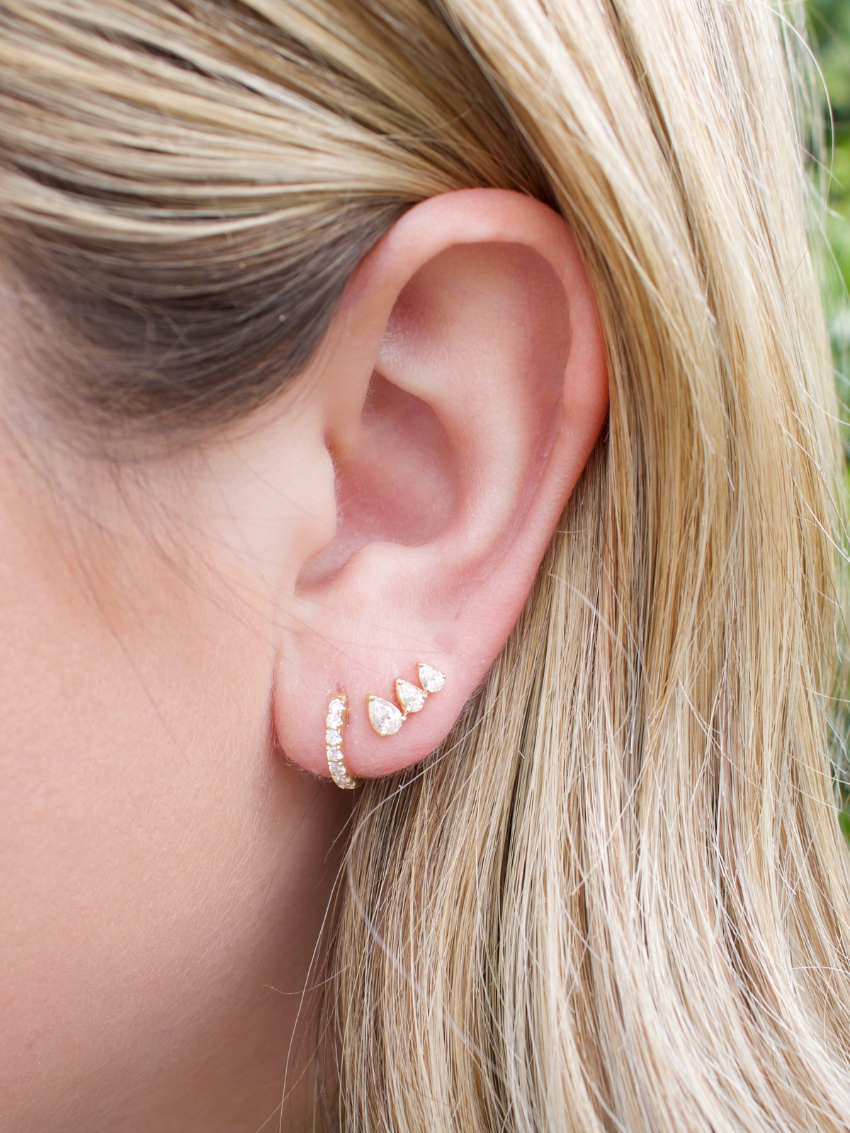 Triple Pear Stud Earrings 14K