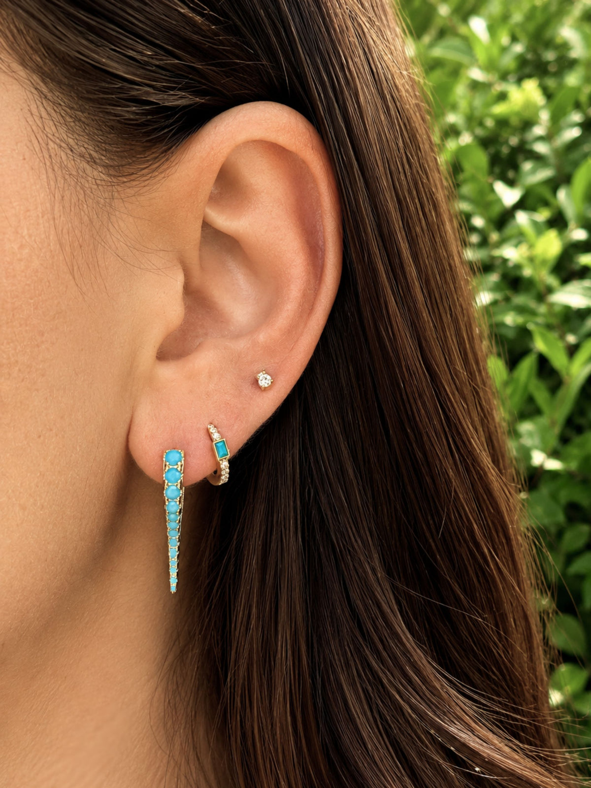 Summer Turquoise Spike Huggie Earrings