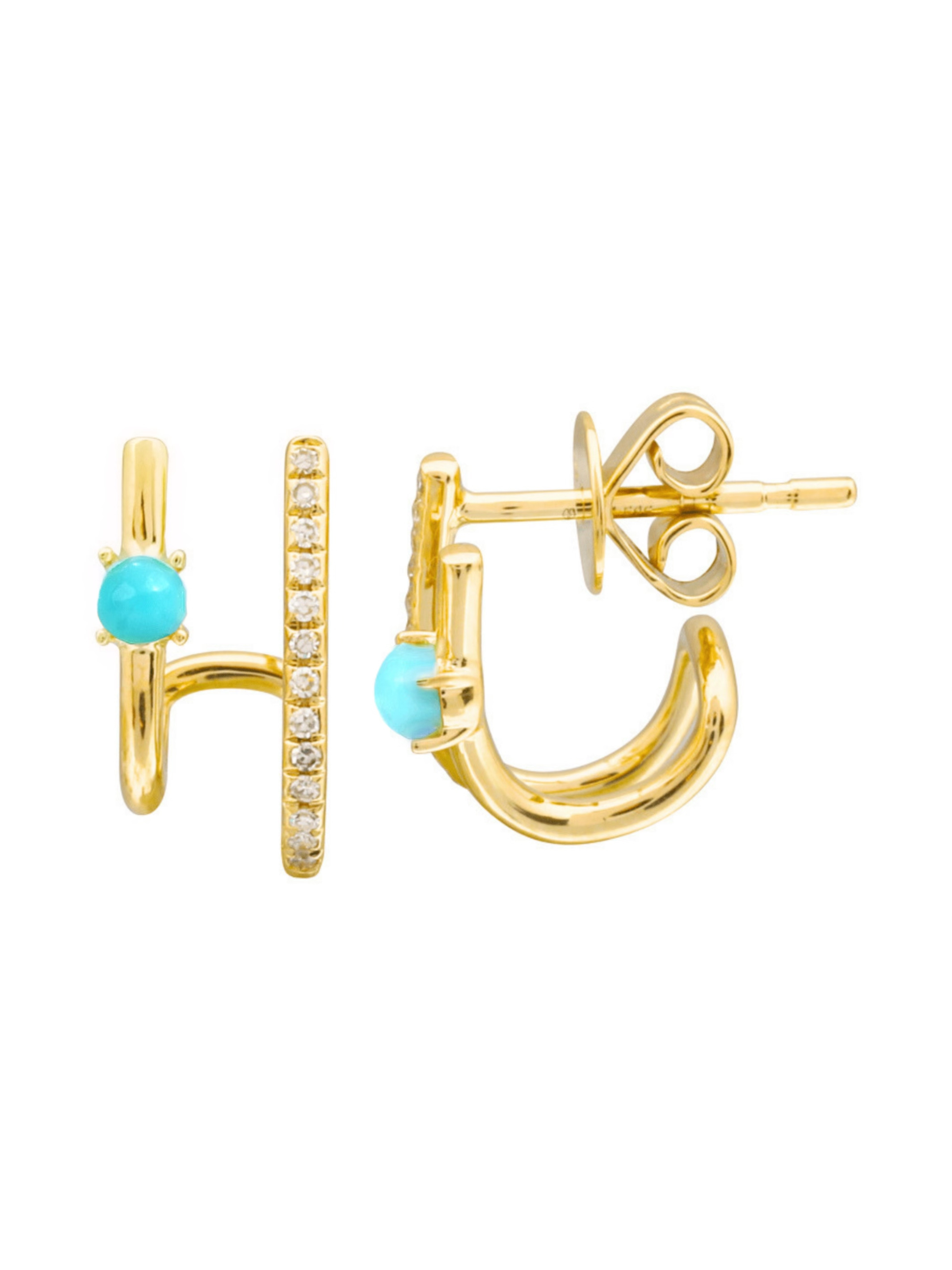 Katie Turquoise Double Bar Huggie Earring 14K