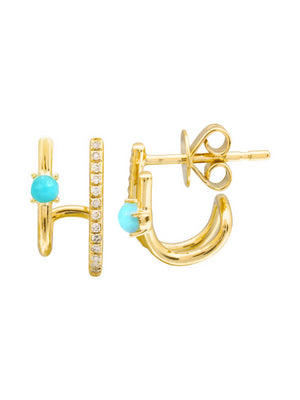 Katie Turquoise Double Bar Huggie Earring 14K