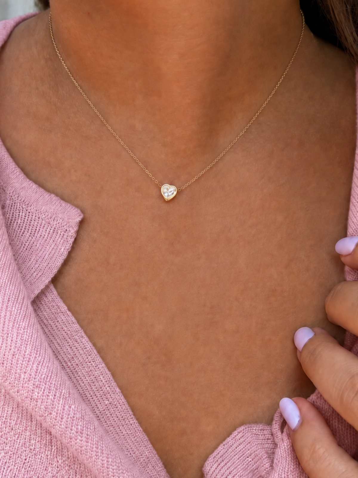 Heart Cut Bezel Diamond Necklace 14K