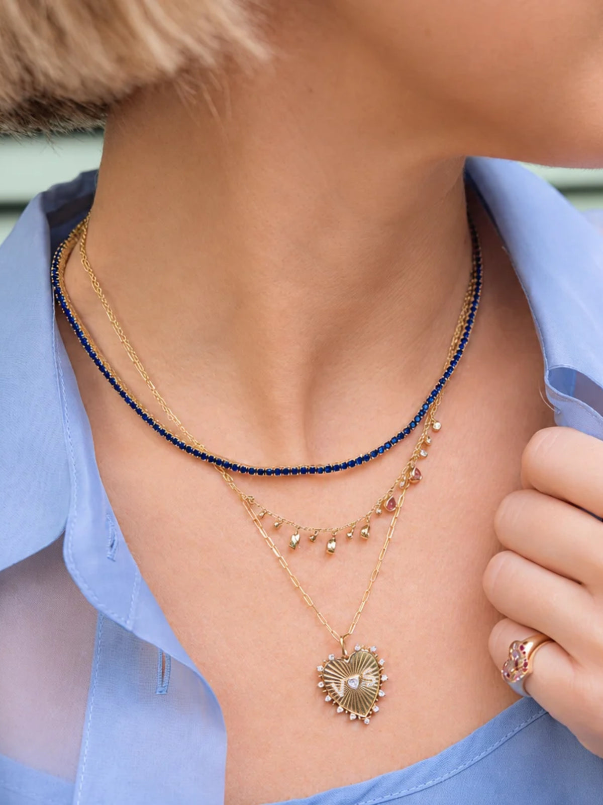 Blue Sapphire CZ Tennis Necklace + Bracelet Set