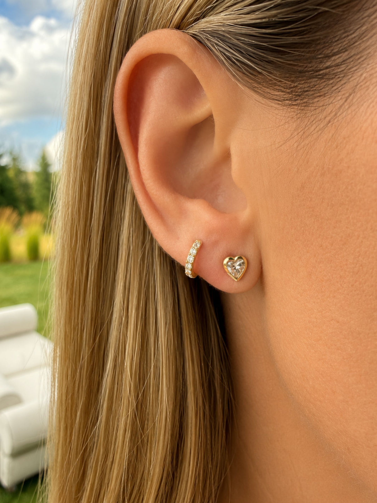 Beck Bezel Heart Diamond Stud Earring 14K
