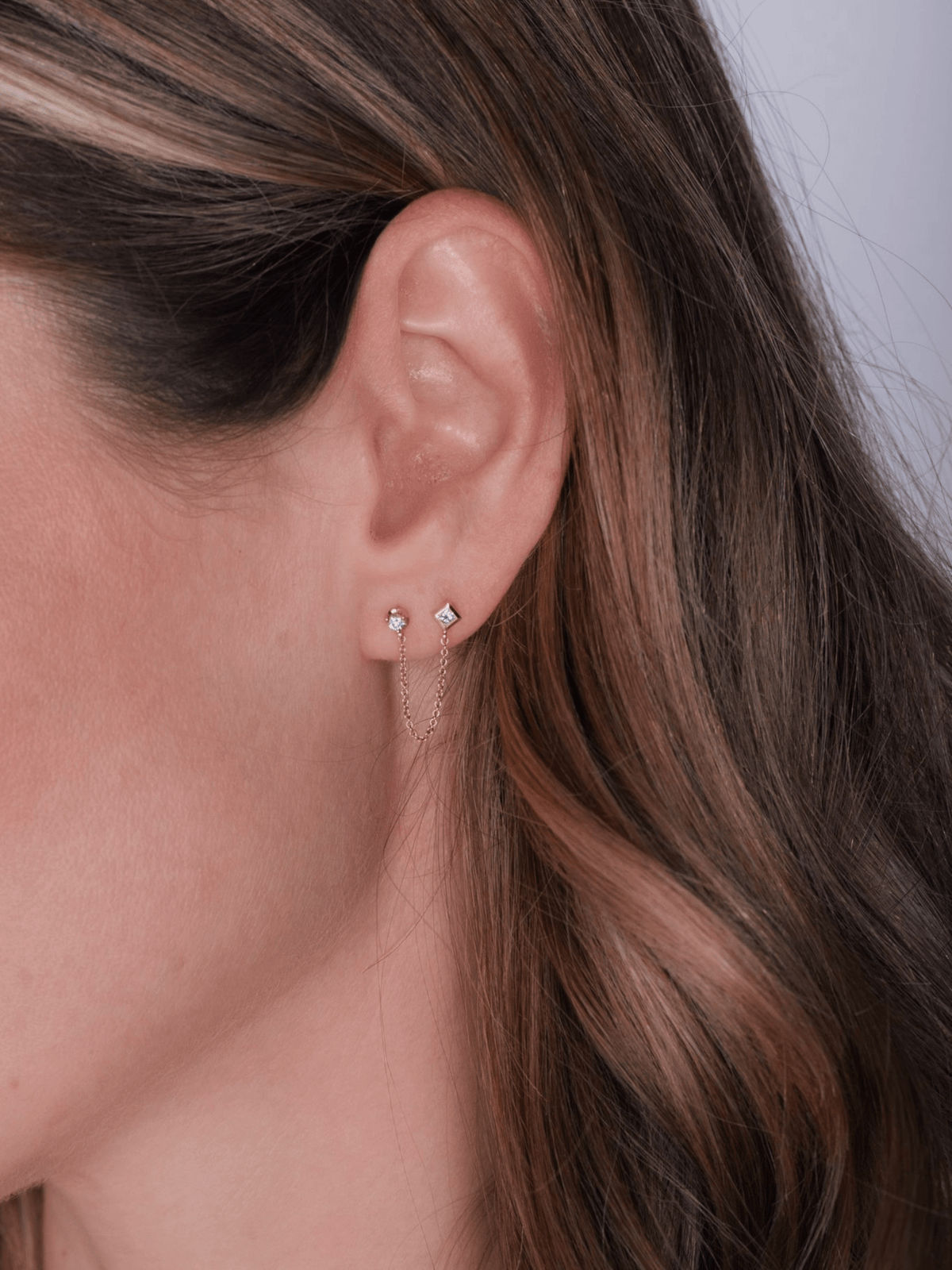 Alex Double Stud Chain Earring 14K - LeMel