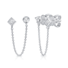 Double piercing earrings white gold and diamond stud on white background