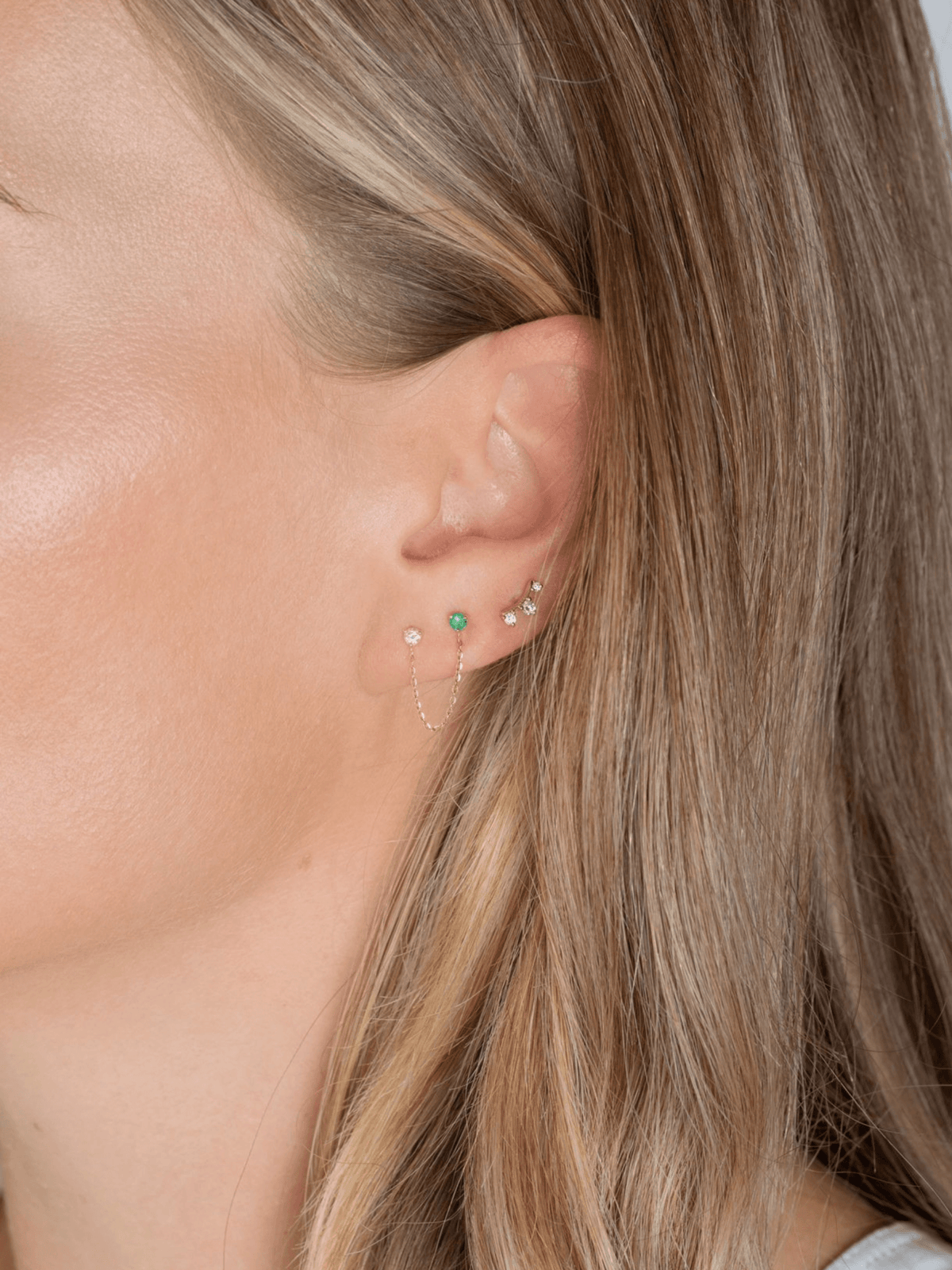 Alex Double Stud Emerald Chain Earring 14K - LeMel