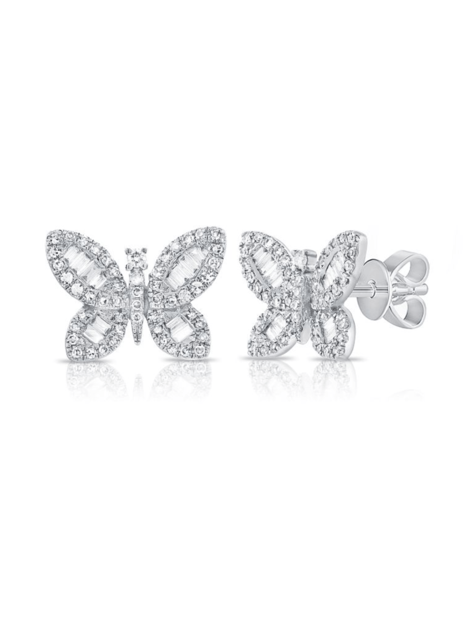 Baguette Diamond Butterfly Stud Earrings 14K - LeMel