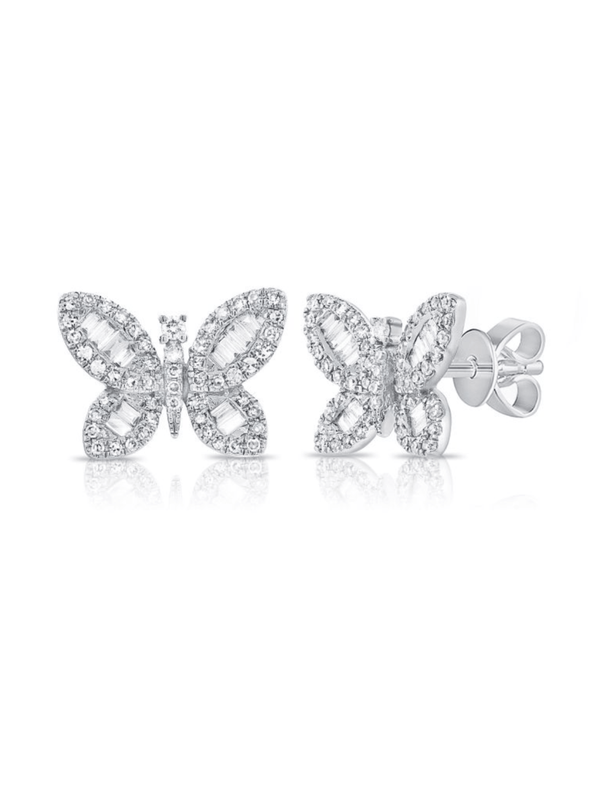 Baguette Diamond Butterfly Stud Earrings 14K - LeMel