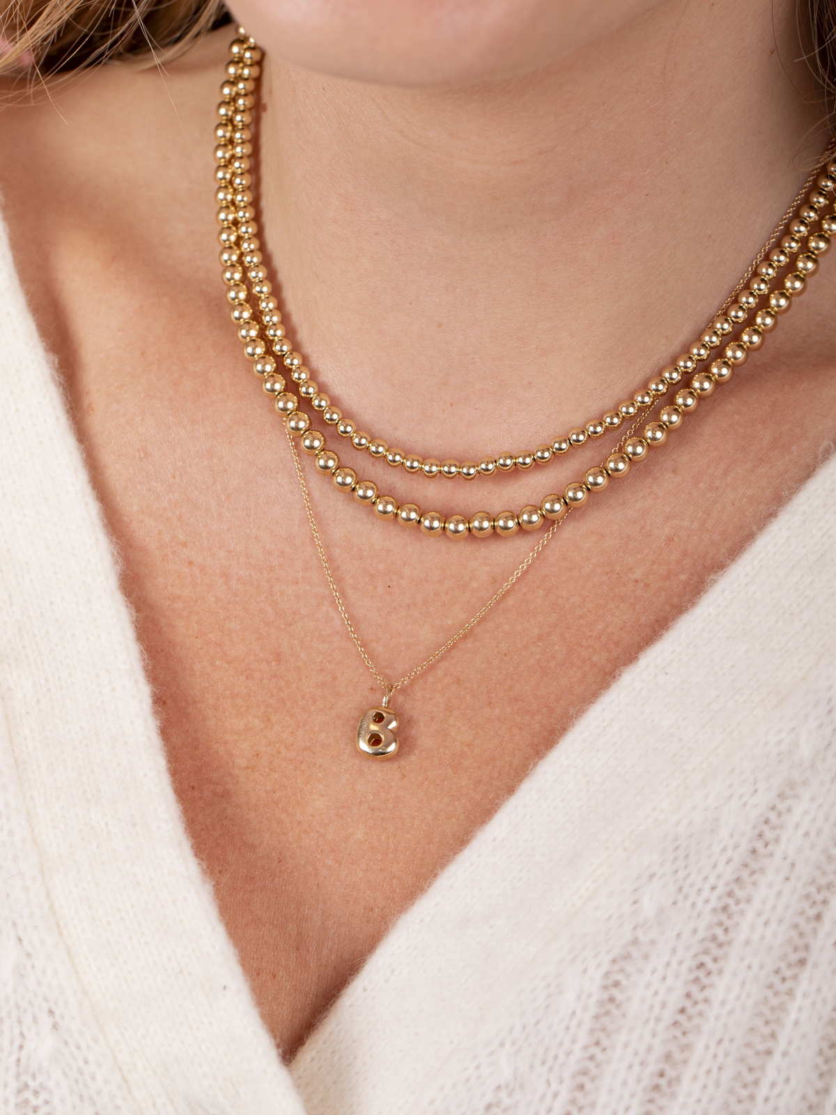 Puffy Initial Charm Necklace 14K