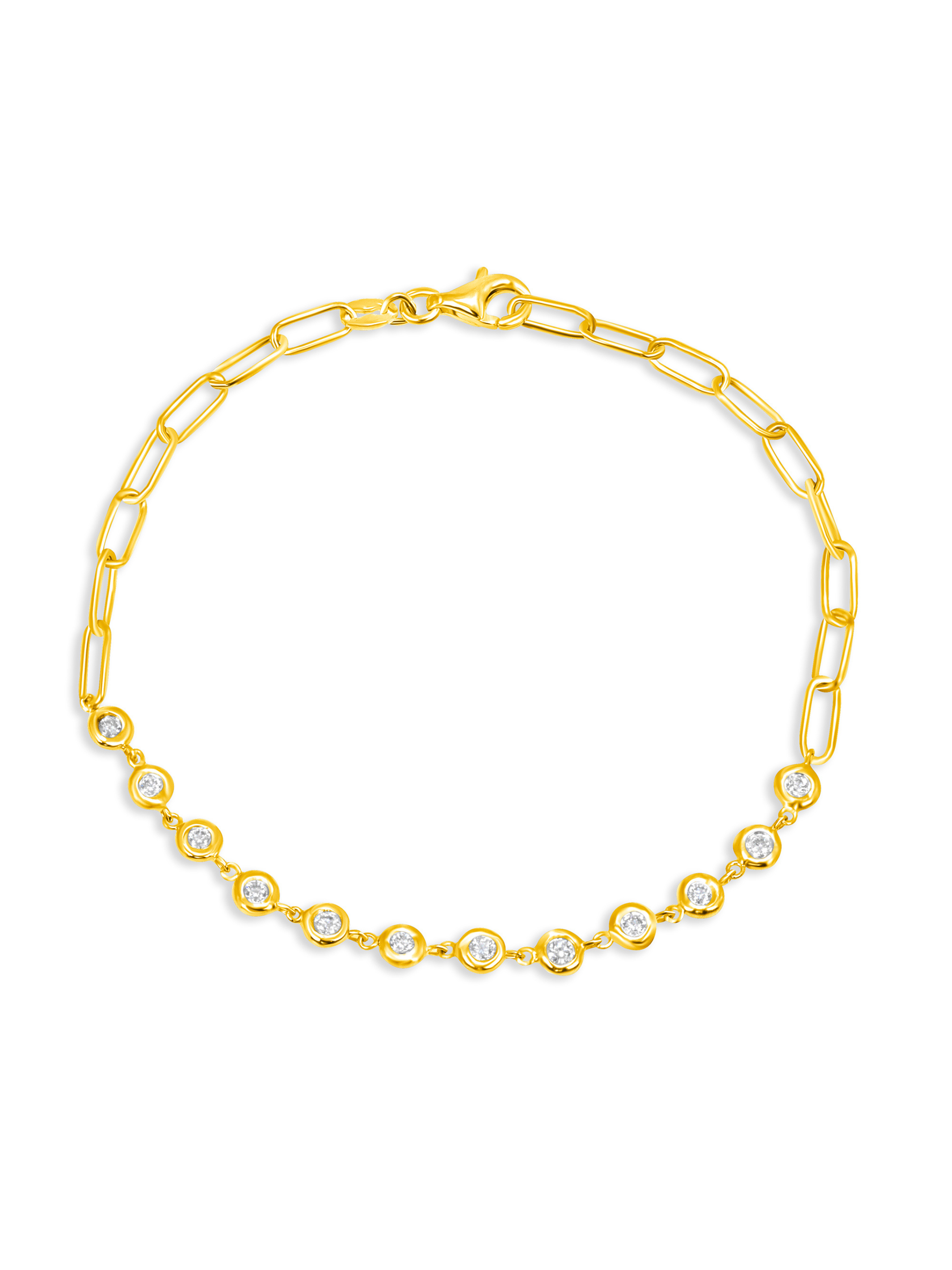 Bryn Bezel Diamond and Paperclip Chain Bracelet 14K